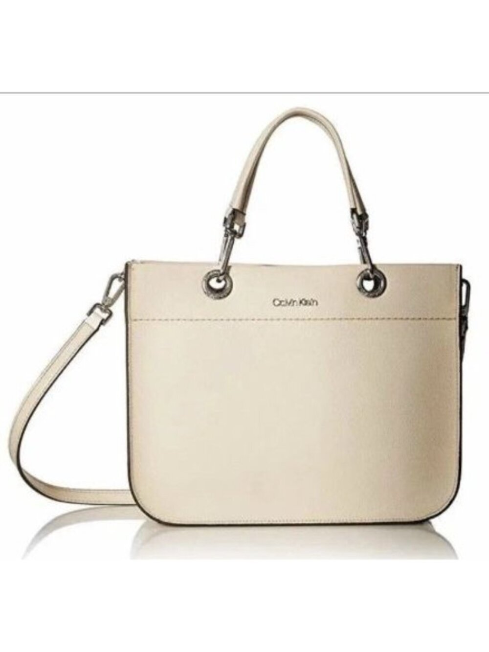 NWT Calvin Klein Sandra Satchel Bag Sand Leather Crossbody Dust Bag